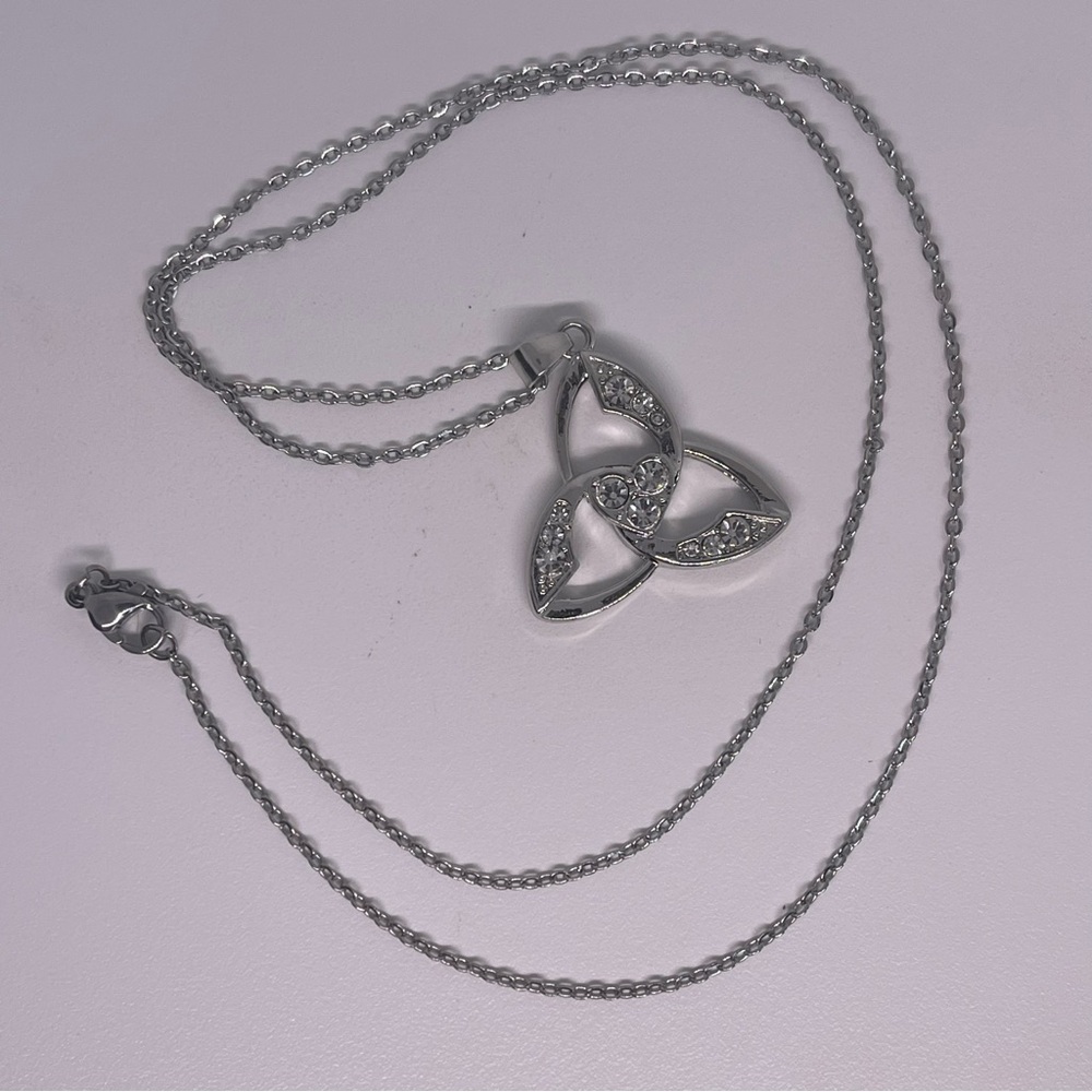 Triquetra pendant necklace with CZs silver tone